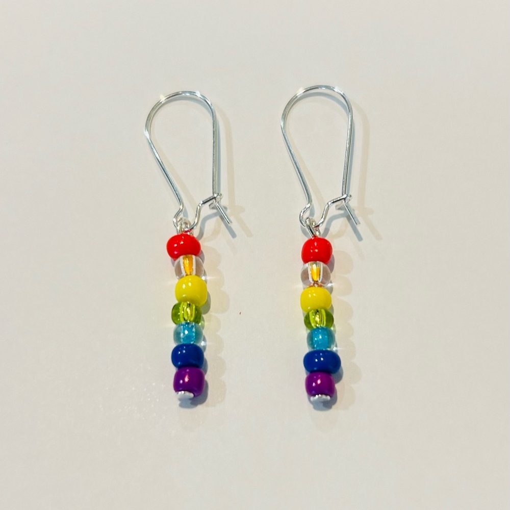 Handmade Rainbow Bead Dangle Earrings - Picture 5 of 5